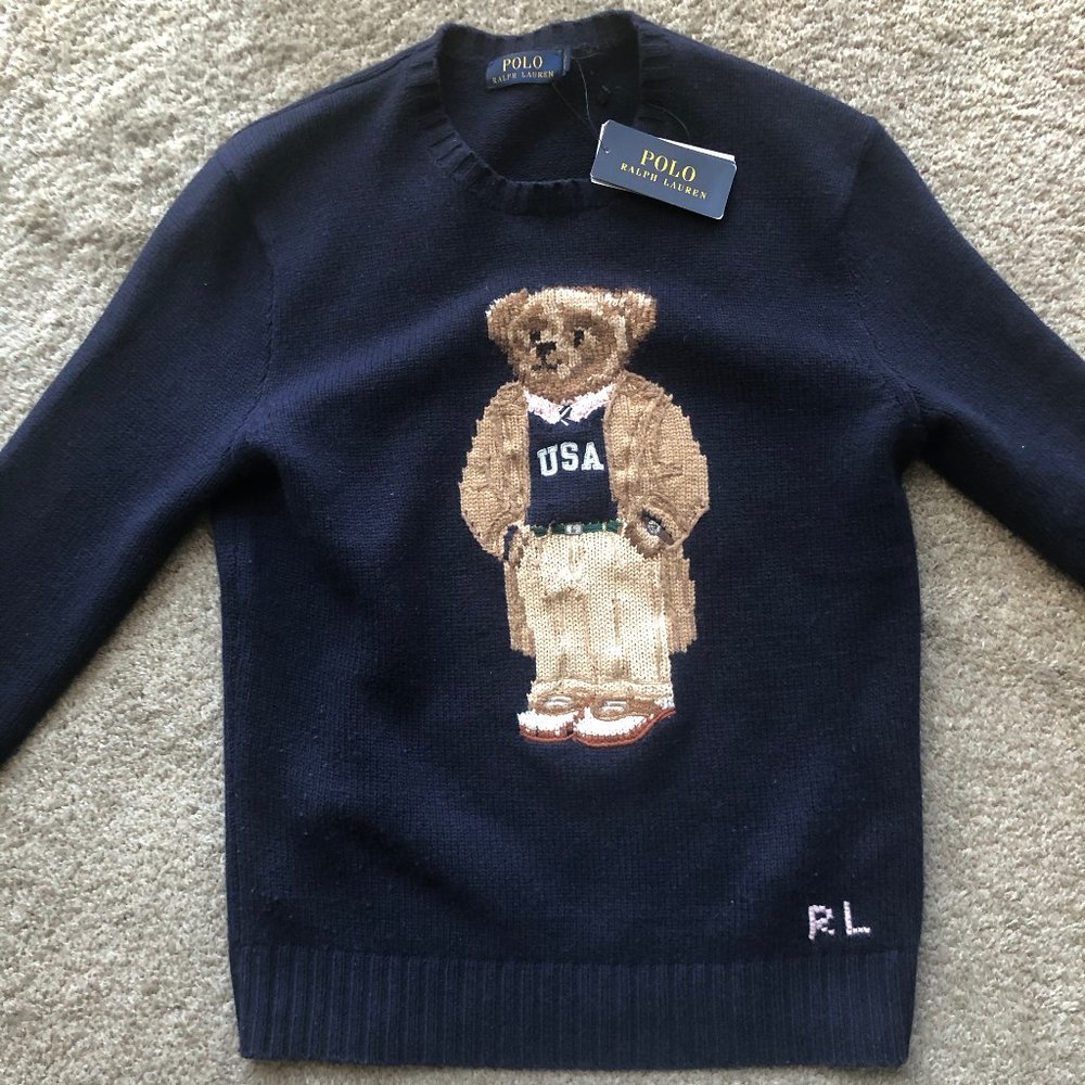 Navy Polo Ralph Lauren USA Teddy Bear Wool Sweater